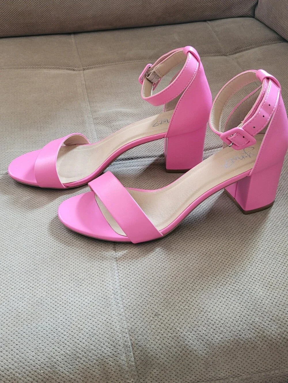 Pretty In Pink Block Heel Ankle Strap & Pink Hardware